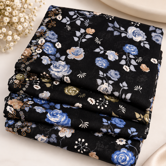 Black Floral Print Scarf