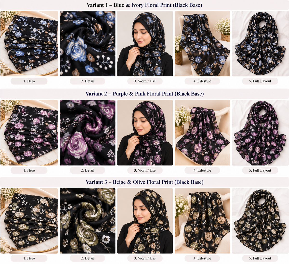 Black Floral Print Scarf