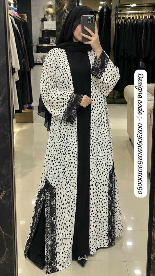 Premium Printed Prada Embroidery Lace Shrug Abaya Set