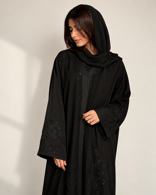 Imported TikTok Fabric Handwork Burqa with Black Dupatta