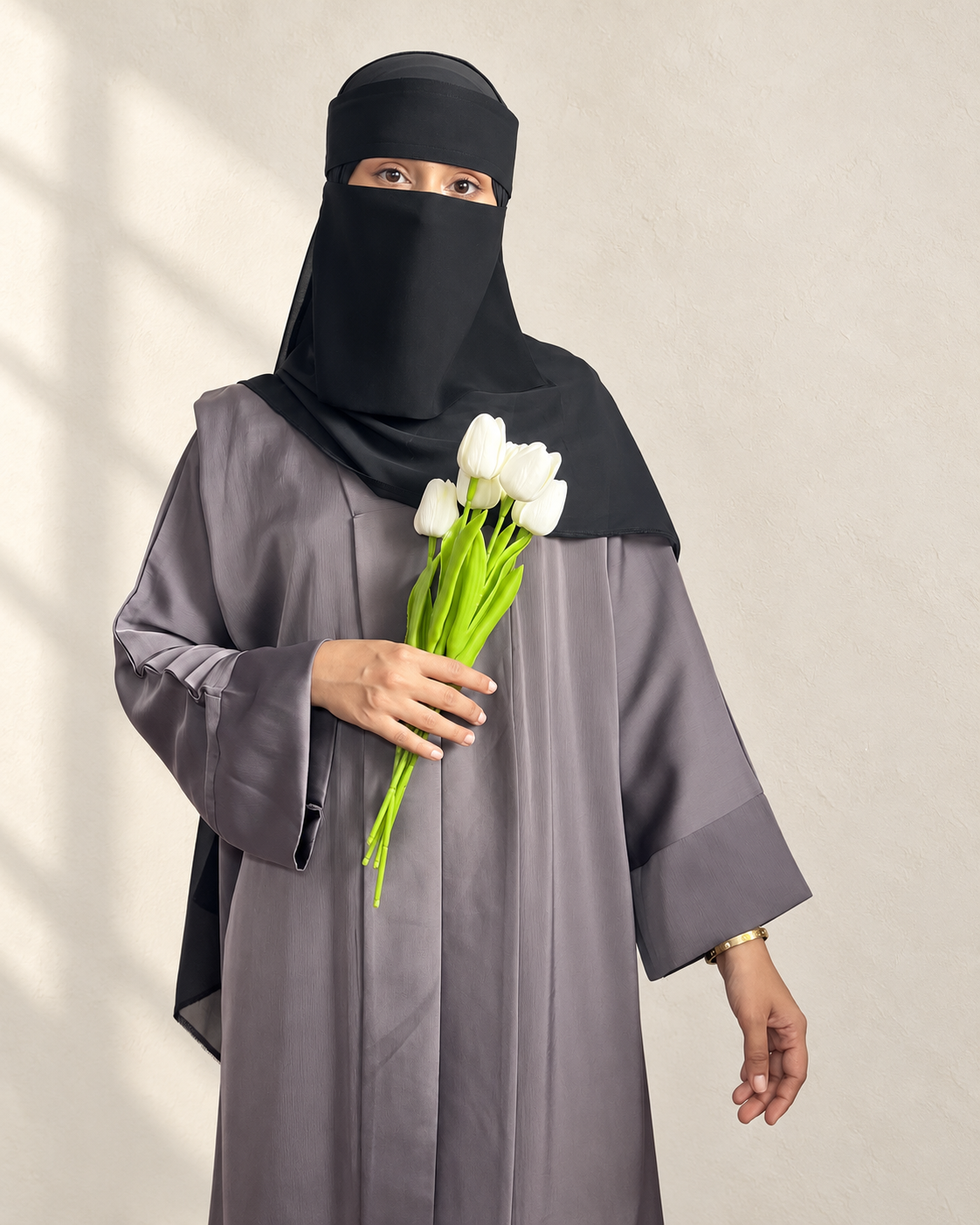 Plain Basic Kimono Abaya in Indian TikTok Fabric with Georgette Dupatta