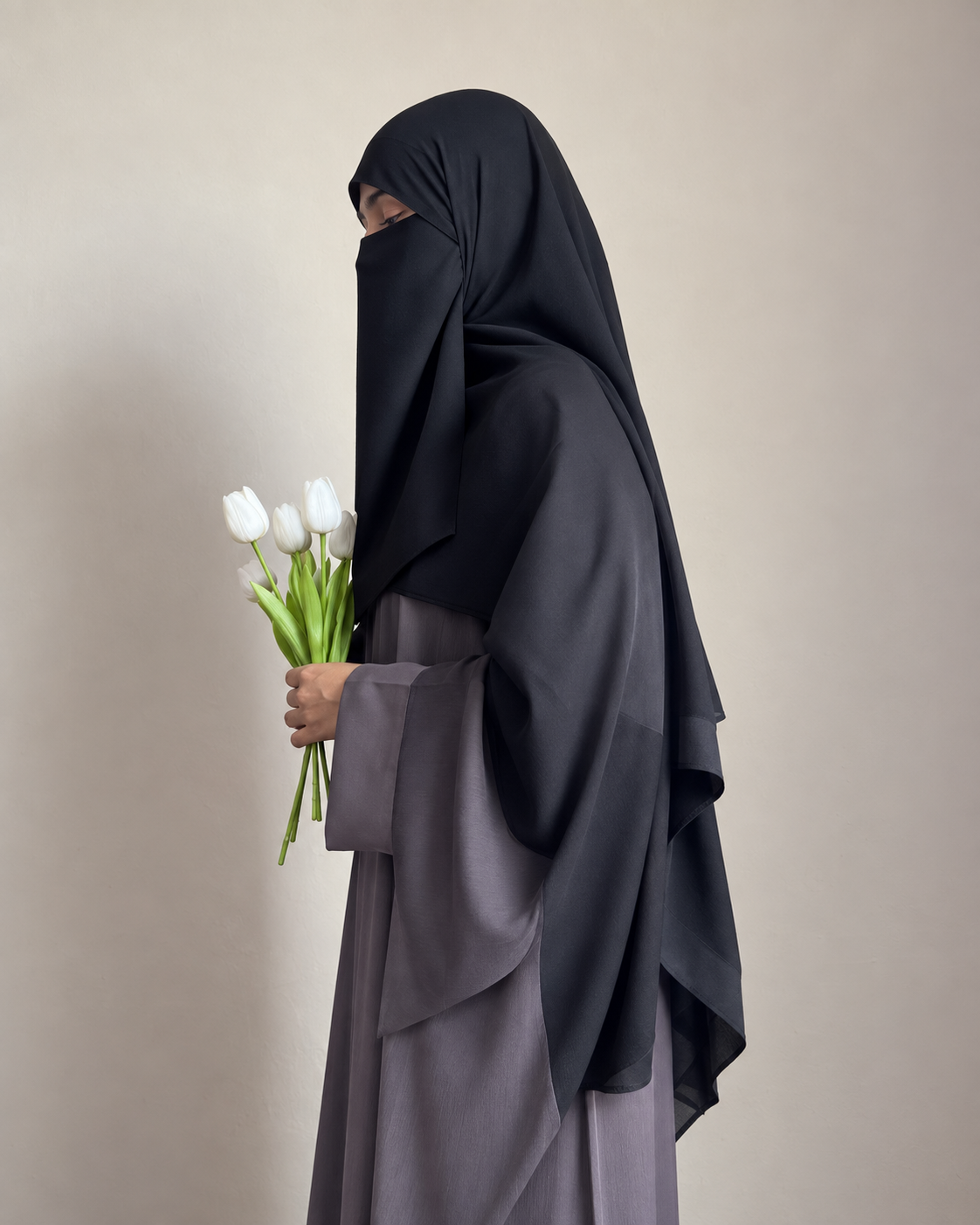 Plain Basic Kimono Abaya in Indian TikTok Fabric with Georgette Dupatta