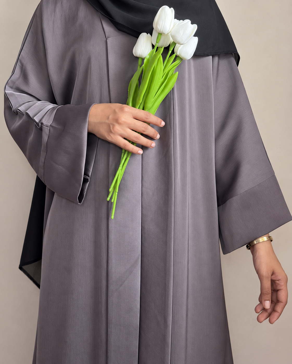 Plain Basic Kimono Abaya in Indian TikTok Fabric with Georgette Dupatta