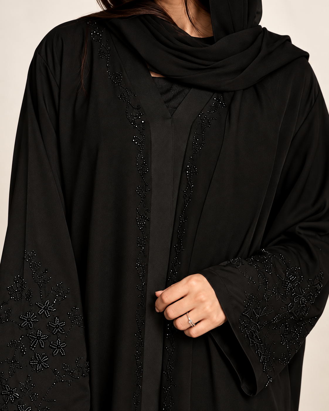 Imported TikTok Fabric Handwork Burqa with Black Dupatta