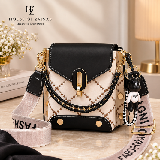 Broad Belt Sling Bag with Beautiful Keychain