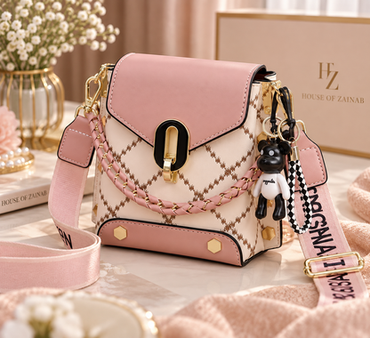 Broad Belt Sling Bag with Beautiful Keychain