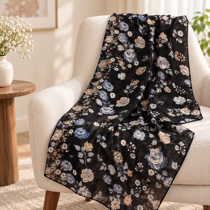 Black Floral Print Scarf