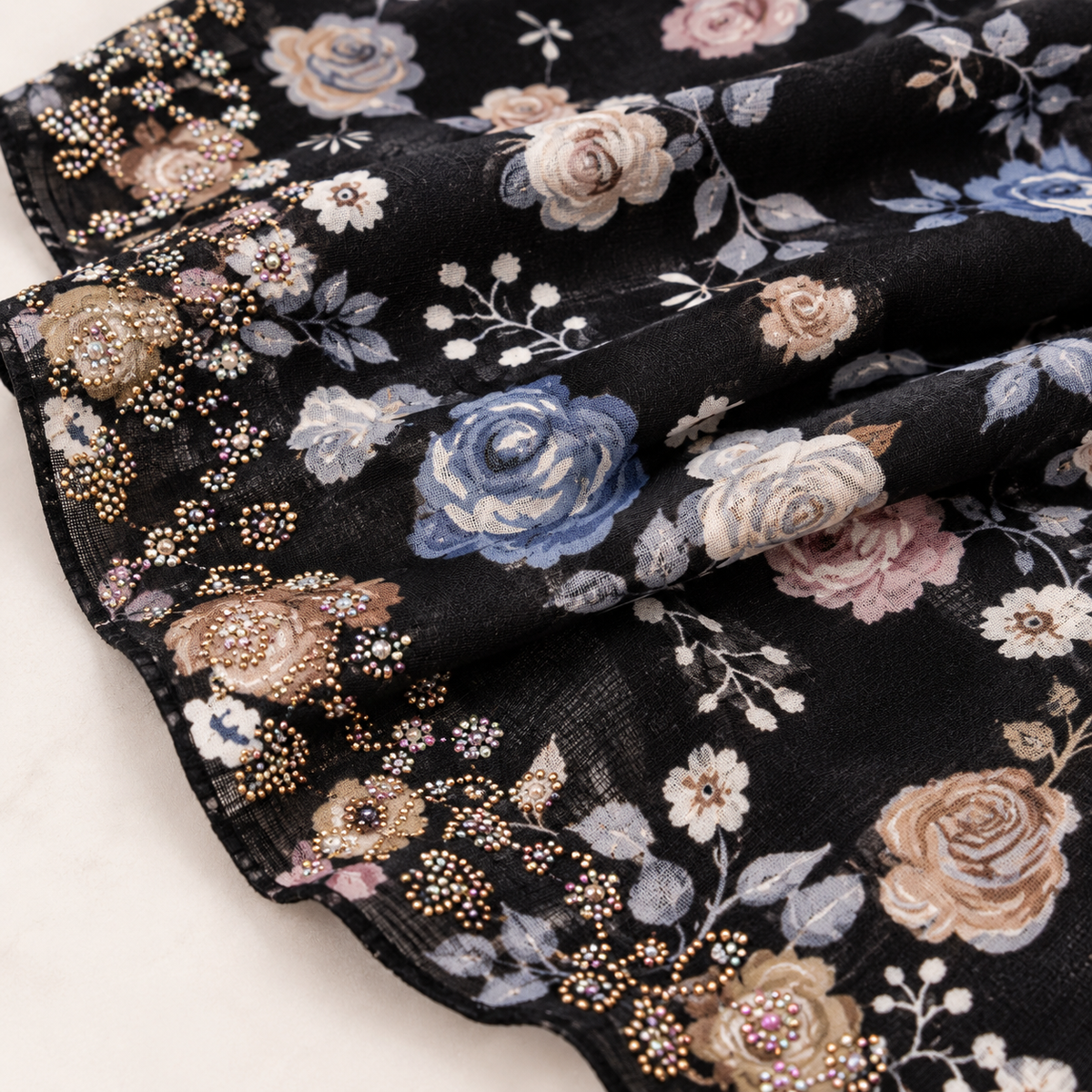 Black Floral Print Scarf
