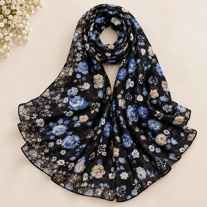 Black Floral Print Scarf