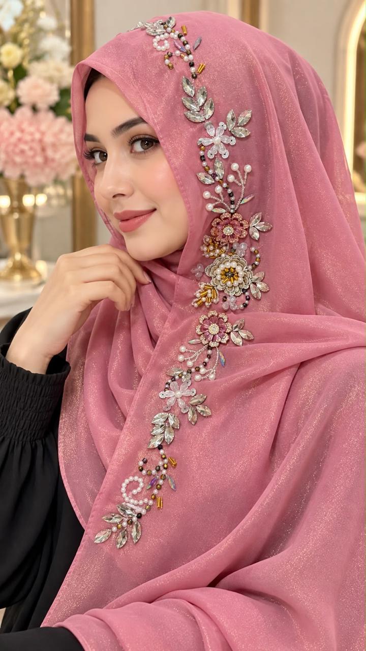 Floral Embellished Shimmer Hijab