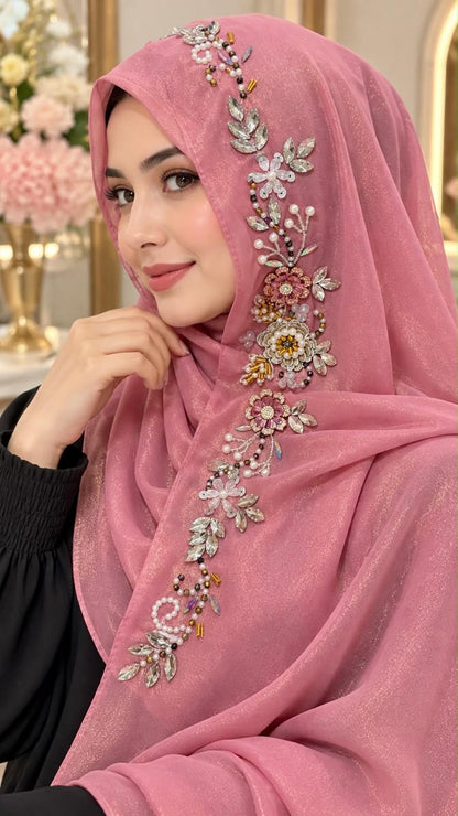 Floral Embellished Shimmer Hijab