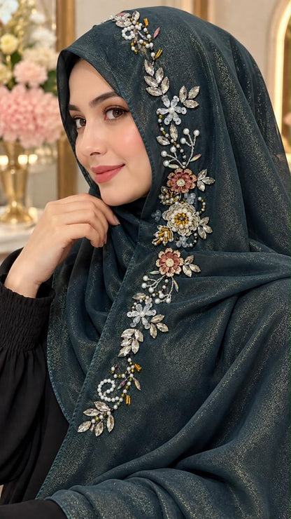 Floral Embellished Shimmer Hijab