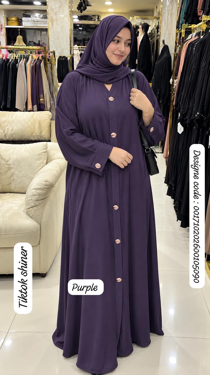 Premium TikTok Shiner Front Open Abaya with Matching Dupatta