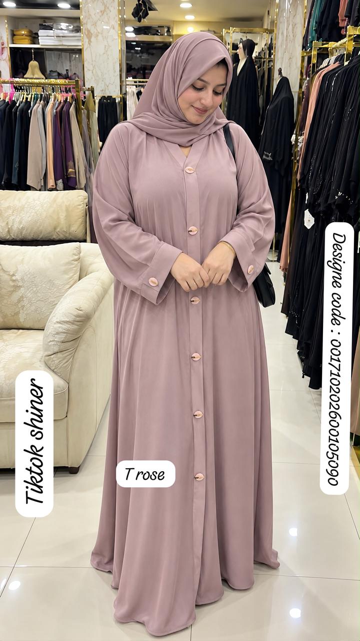 Premium TikTok Shiner Front Open Abaya with Matching Dupatta