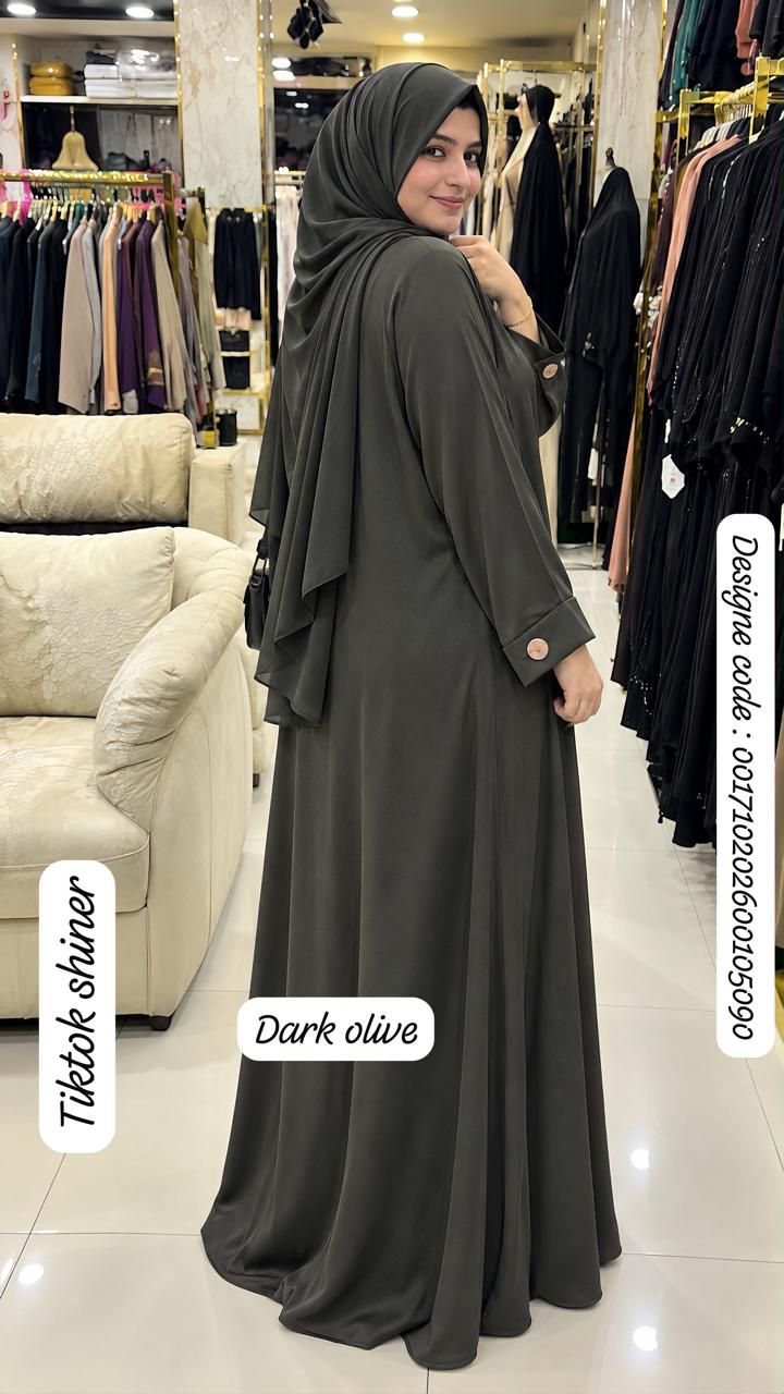 Premium TikTok Shiner Front Open Abaya with Matching Dupatta