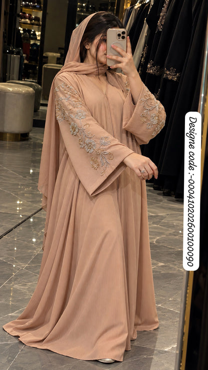 Imported Zoom Shoulder-to-Sleeve Handwork Abaya with Matching Dupatta