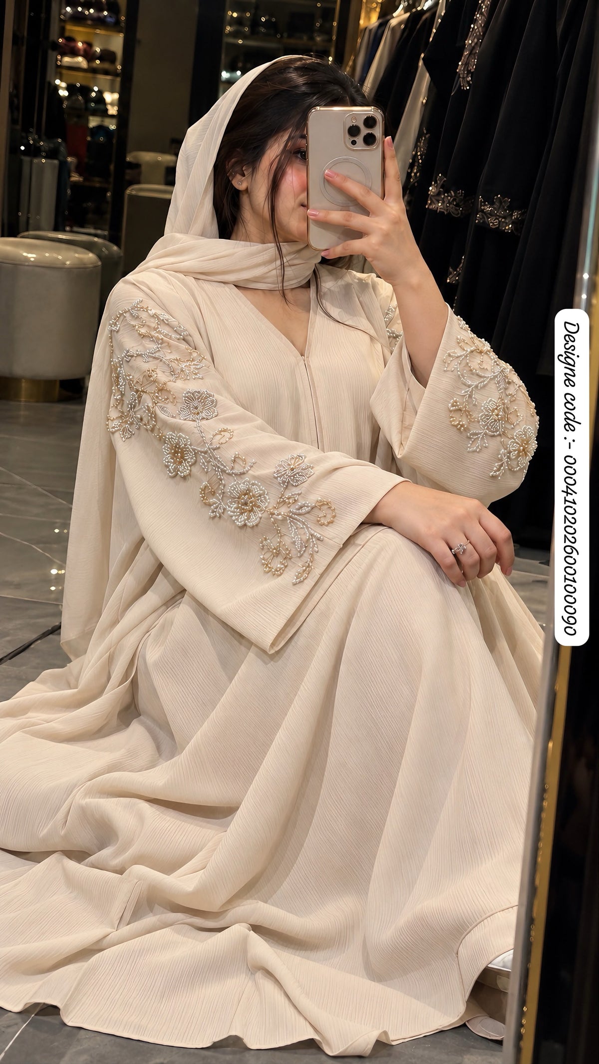 Imported Zoom Shoulder-to-Sleeve Handwork Abaya with Matching Dupatta