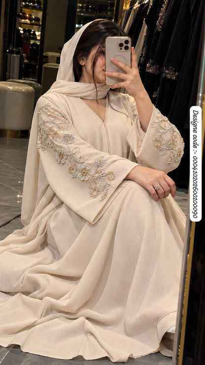 Imported Zoom Shoulder-to-Sleeve Handwork Abaya with Matching Dupatta