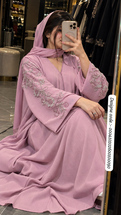 Imported Zoom Shoulder-to-Sleeve Handwork Abaya with Matching Dupatta