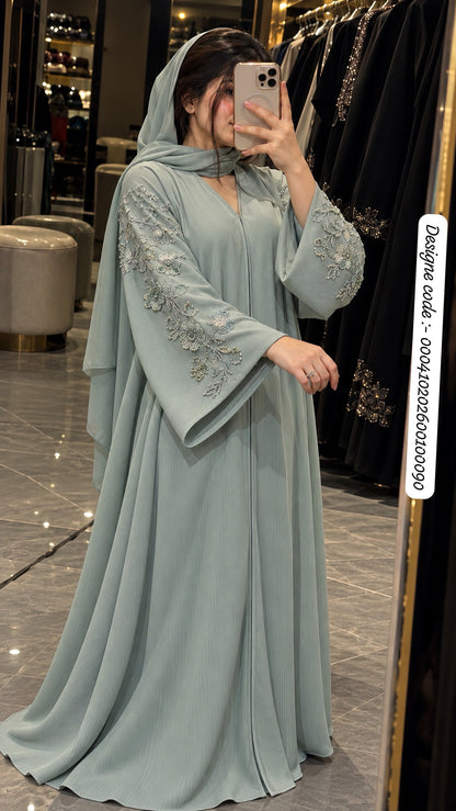 Imported Zoom Shoulder-to-Sleeve Handwork Abaya with Matching Dupatta