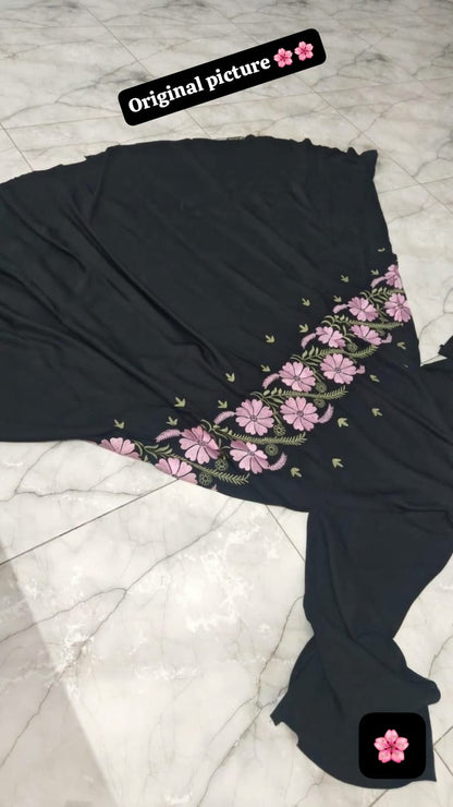 Floral Embroidery Umbrella Burkha with Dupatta