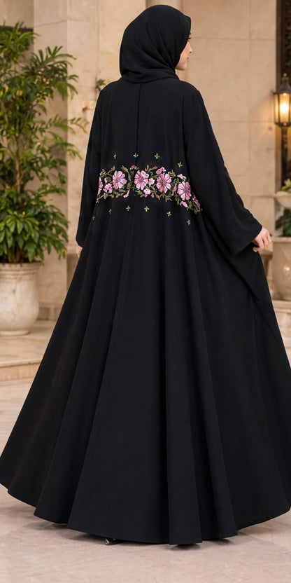 Floral Embroidery Umbrella Burkha with Dupatta