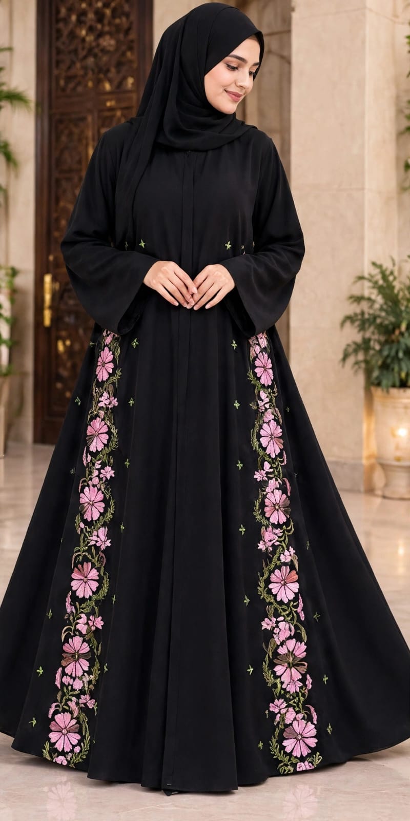 Floral Embroidery Umbrella Burkha with Dupatta