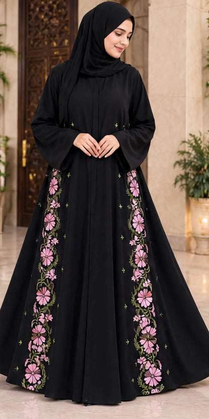 Floral Embroidery Umbrella Burkha with Dupatta