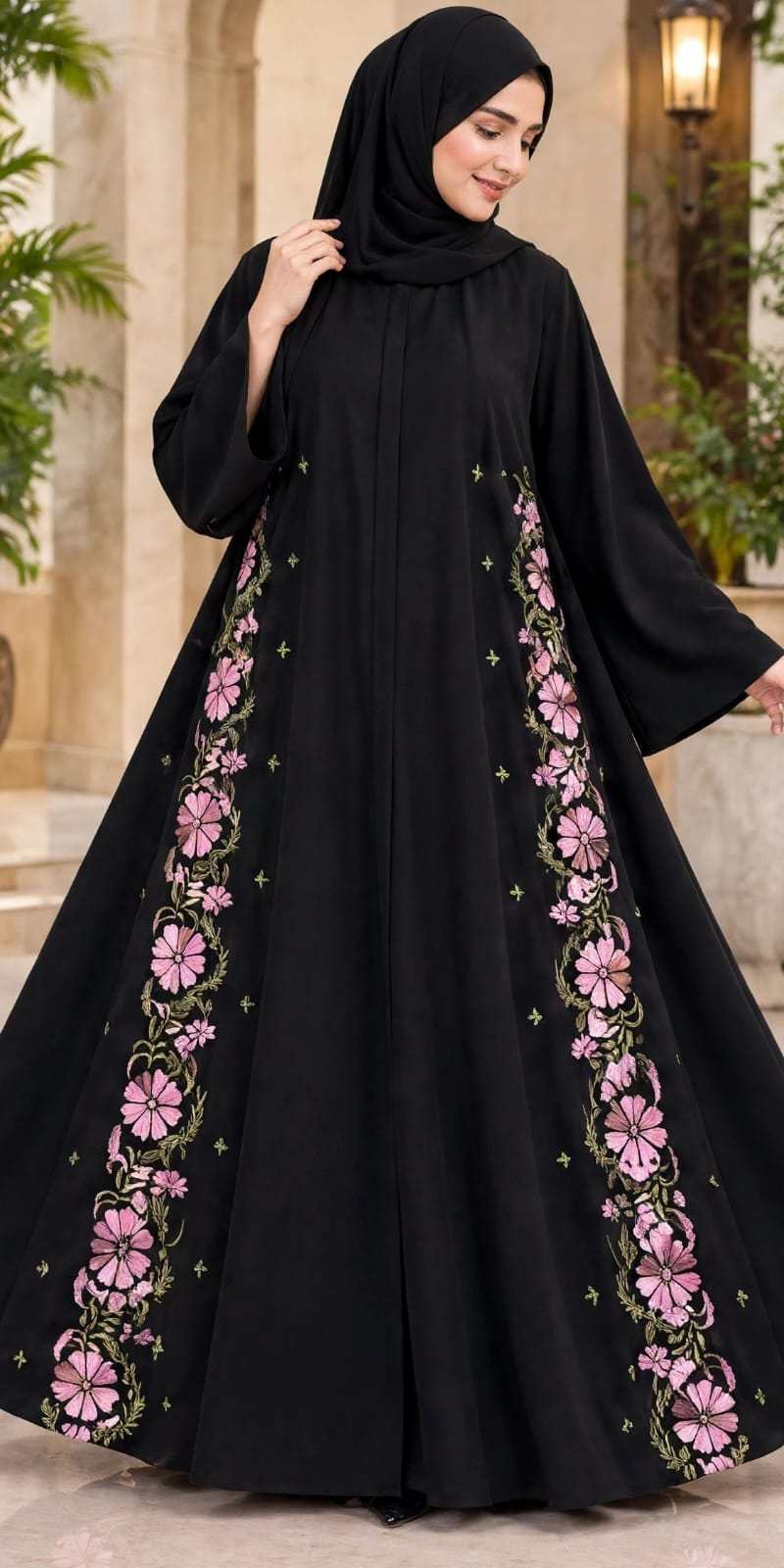 Floral Embroidery Umbrella Burkha with Dupatta