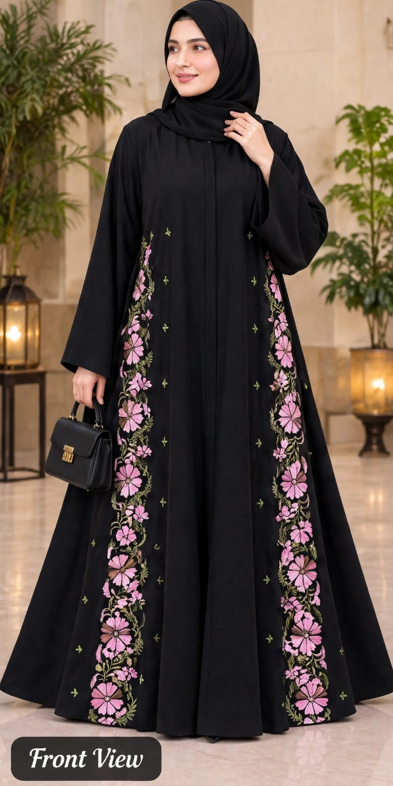 Floral Embroidery Umbrella Burkha with Dupatta