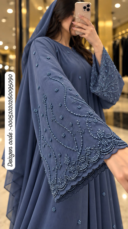Imported Zoom Laser Cutwork Handwork Abaya with Black Dupatta