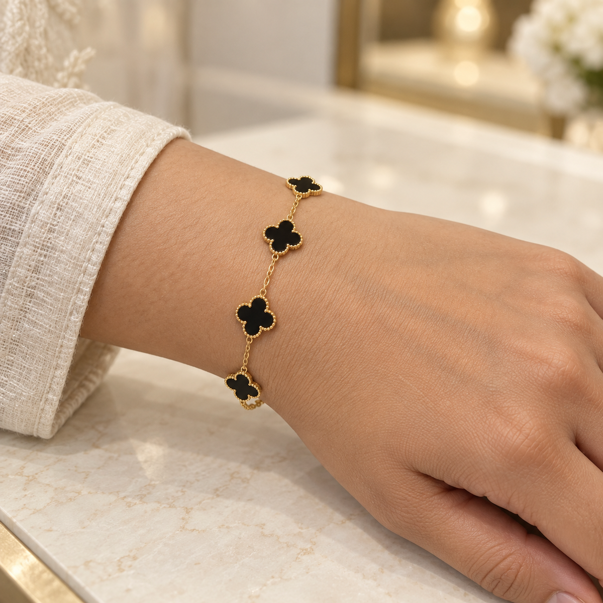 Black Clover Chain Bracelet - styled view 3 - House of Zainab