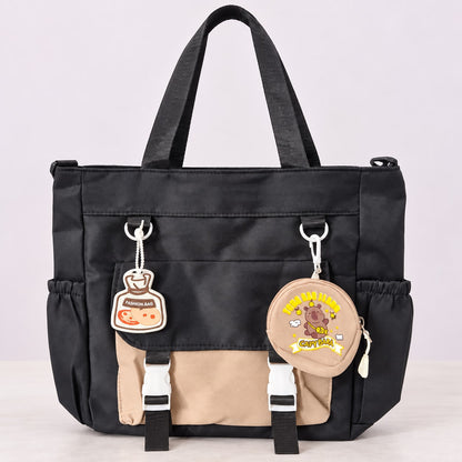 Imported Everyday Tote Handbag - Black & Beige Capybara - House of Zainab