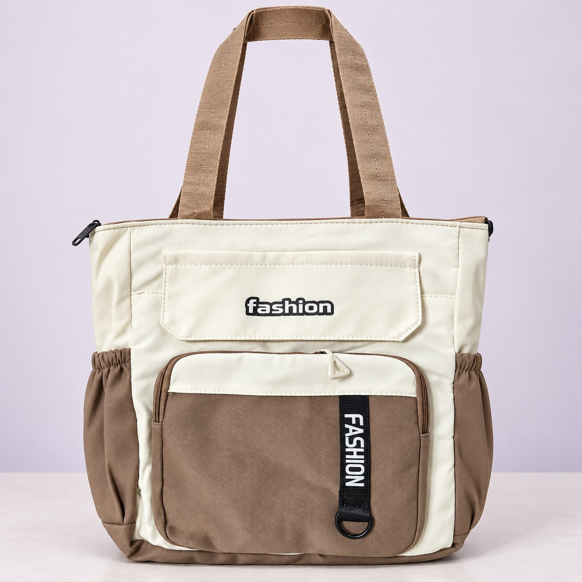 Imported Everyday Tote Handbag - Cream & Taupe Fashion - House of Zainab