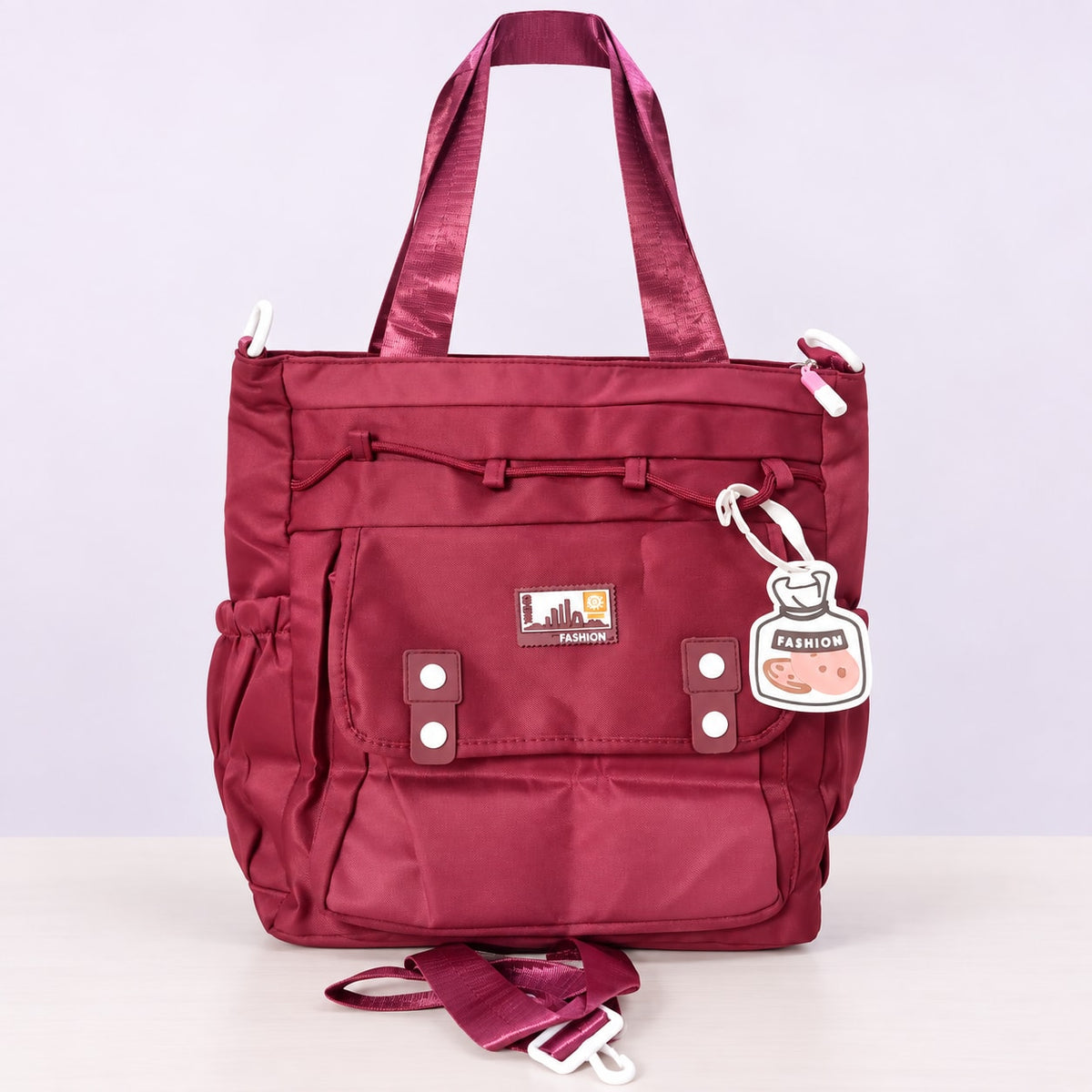 Imported Everyday Tote Handbag - Burgundy Button Flap - House of Zainab