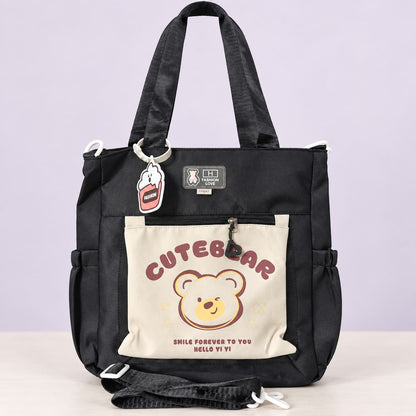 Imported Everyday Tote Handbag - Black Cute Bear Pocket - House of Zainab