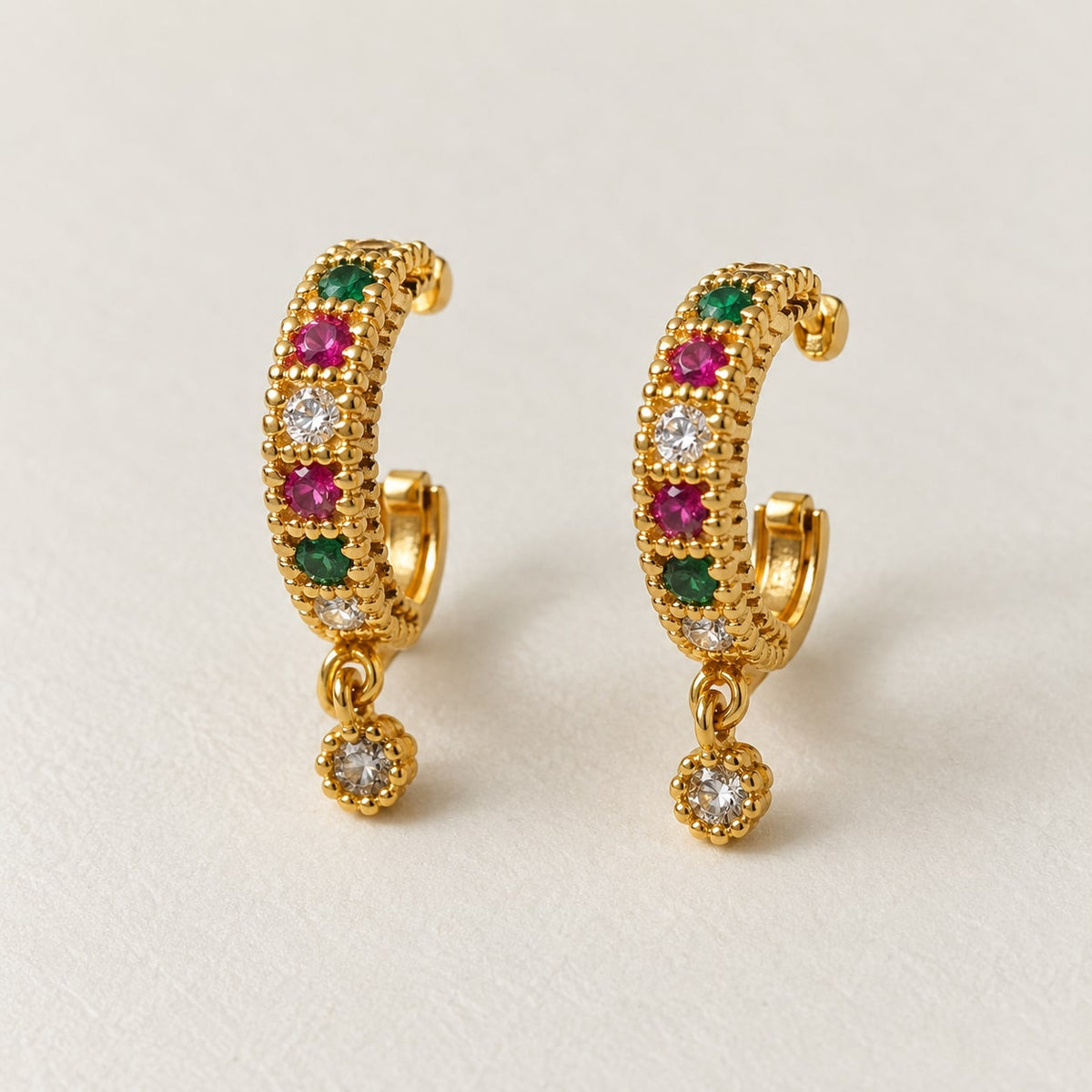 Multicolour Crystal Drop Hoop Earrings - product display - House of Zainab