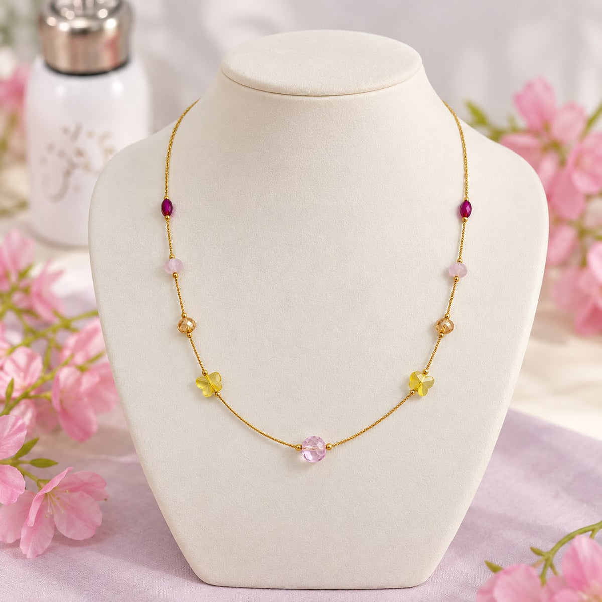 Pastel Glow Beaded Necklace - product display - House of Zainab