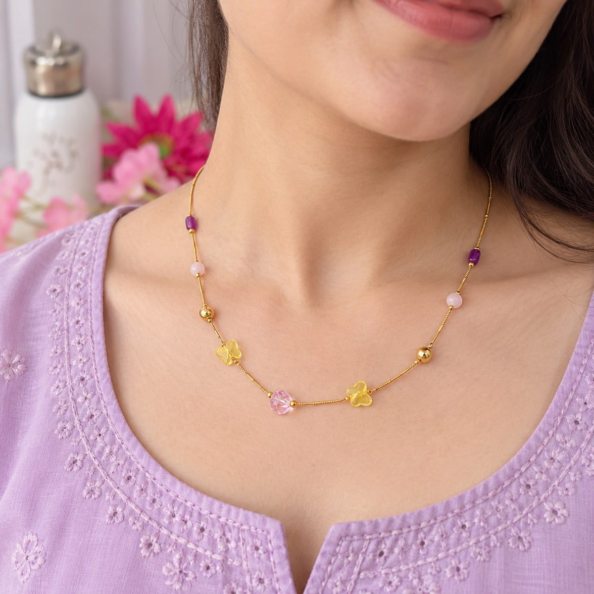 Pastel Glow Beaded Necklace - styled model view - House of Zainab