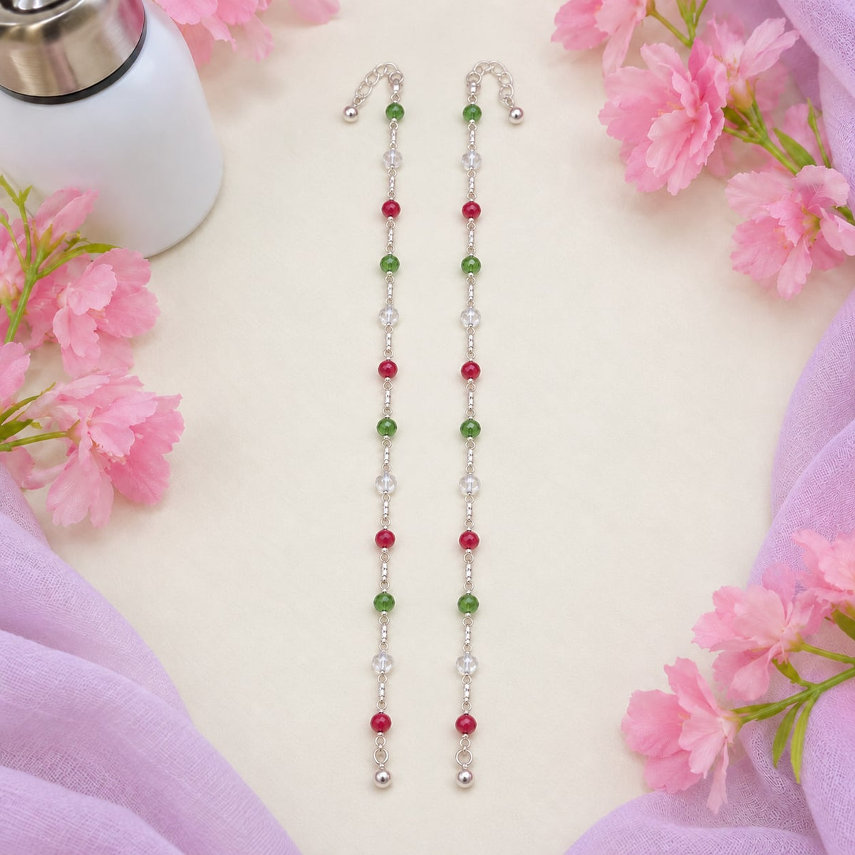 Red & Green Beaded Payal Pair - product display - House of Zainab