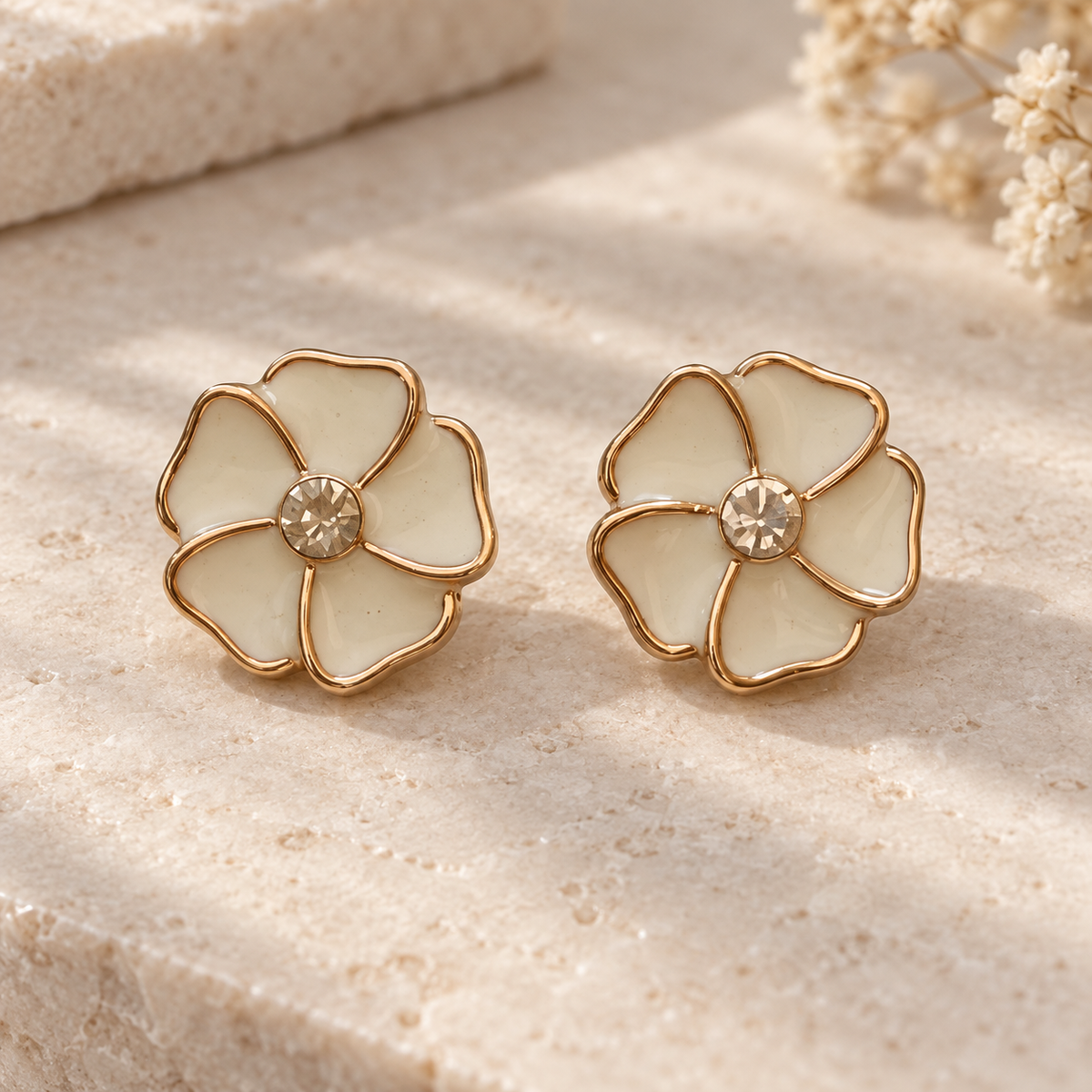 Ivory Petal Stud Earrings - styled view 2 - House of Zainab