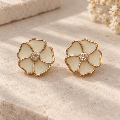 Ivory Petal Stud Earrings - styled view 2 - House of Zainab