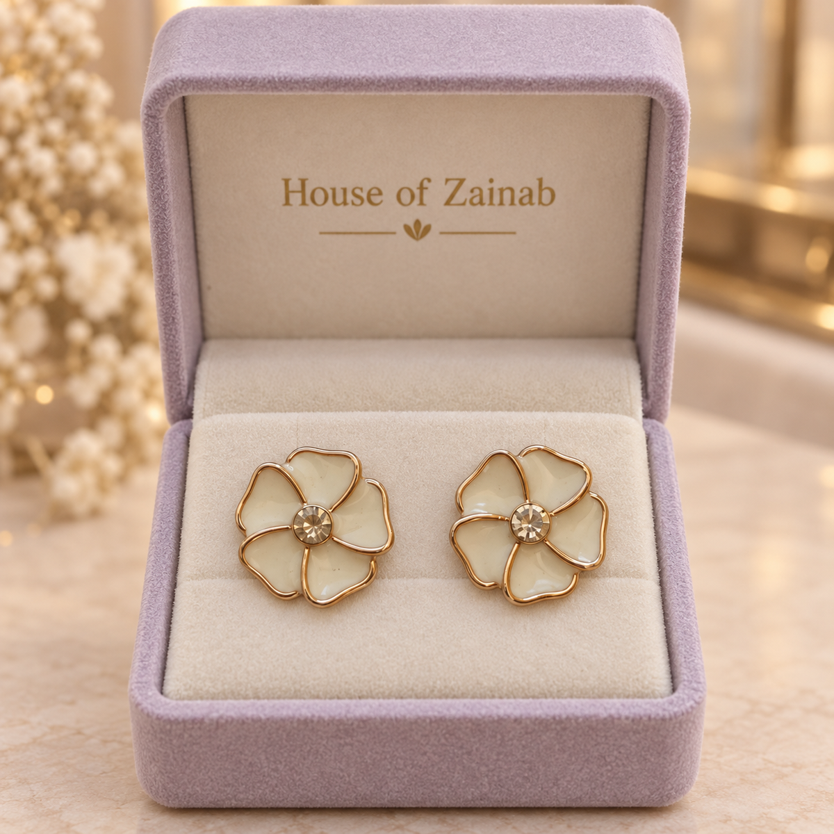 Ivory Petal Stud Earrings - styled view 3 - House of Zainab