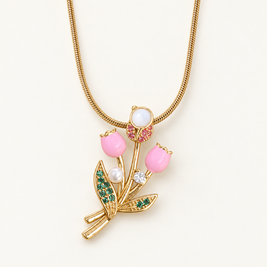 Pink Tulip Bouquet Necklace - styled view 1 - House of Zainab