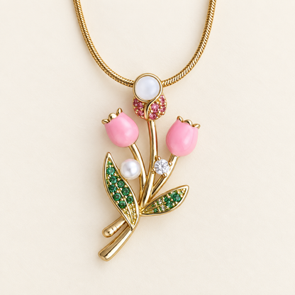 Pink Tulip Bouquet Necklace - styled view 2 - House of Zainab