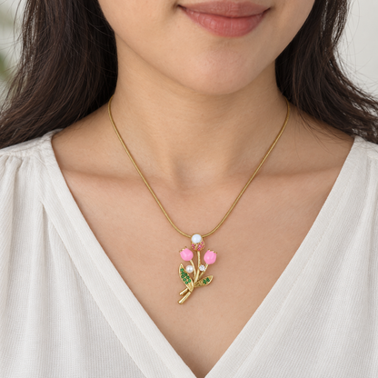 Pink Tulip Bouquet Necklace - styled view 3 - House of Zainab