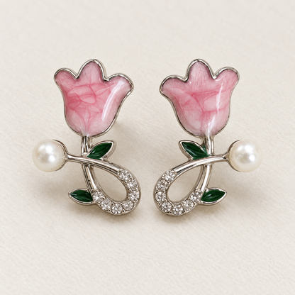 Pink Tulip Pearl-Accent Earrings - styled view 1 - House of Zainab