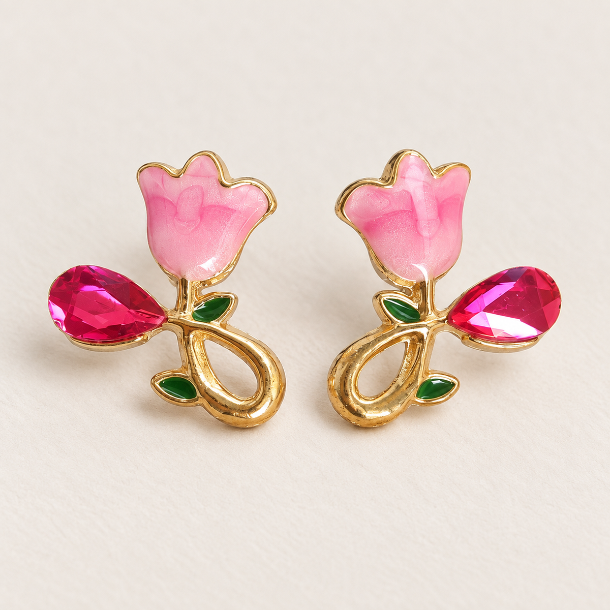 Pink Tulip Teardrop Earrings - styled view 1 - House of Zainab