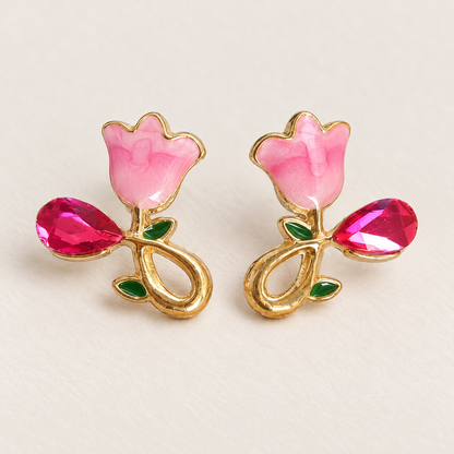 Pink Tulip Teardrop Earrings - styled view 1 - House of Zainab