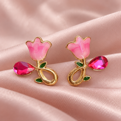 Pink Tulip Teardrop Earrings - styled view 2 - House of Zainab